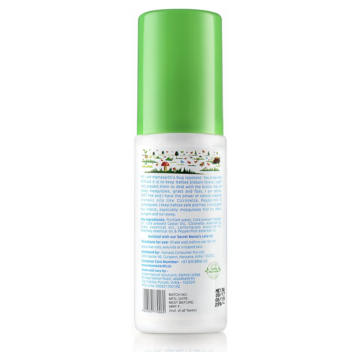 Mamaearth Natural Mosquito Repellent Spray with Citronella, Lemongrass & Peppermint Oil | DEET-Free, Toxin-Free Formula, Long-Lasting Indoor & Outdoor Protection |Safe & Gentle for 3+ Months, 100ml