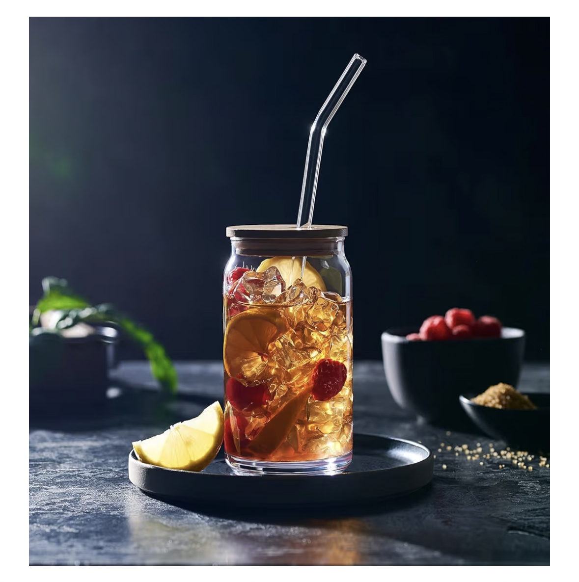 SKY-TOUCH 2 Pcs 550ml Glass Cups with Bamboo Lids and Straws, Clear Iced Coffee Glasses Set, Cute Aesthetic Reusable Drinking Tumblers with Cleaning Brush for Tea, Coffee, Smoothie, Soda