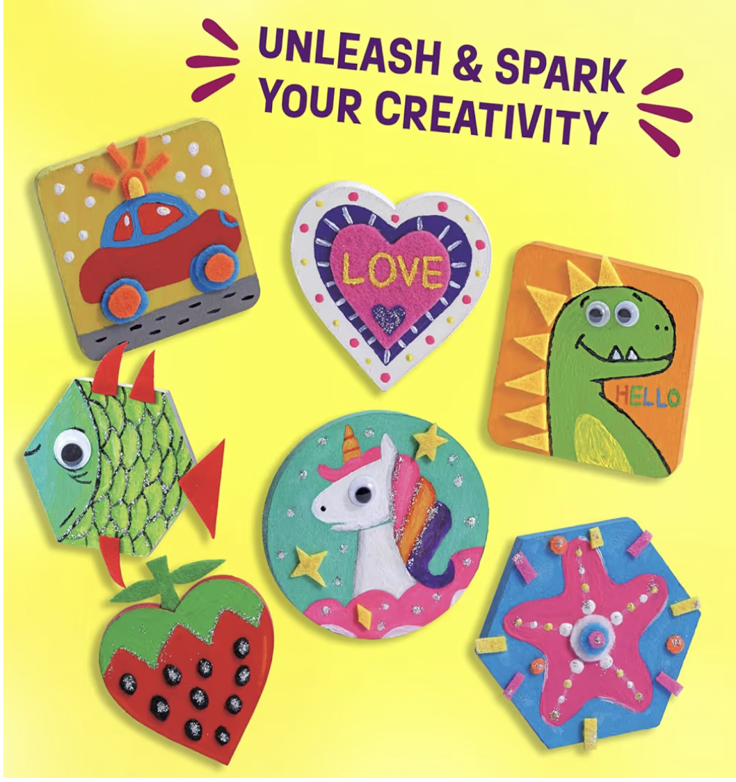 Creoos Magnetic Mini Tiles Arts & Crafts for Kids Make Your Own Fridge Magnets 12 Wood Tiles Painting Kits Toys for Girls Boys Stickers Gems Craft Summer Activities Art Set DIY Supplies Birthday Gifts