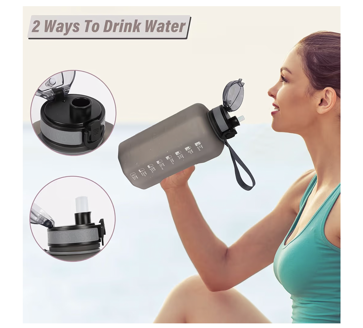 GIFUBOWA Big Water Bottle 2.2 Litre with Handle Leak Proof BPA Free Large Capacity Daily Drinks Jug for Gym Fitness