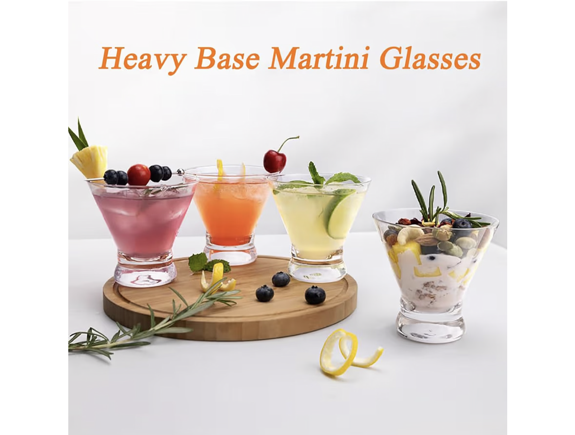 THE WHITE SHOP Martini Glasses Set of 4-8oz Stemless Martini Glasses-Set- Bar, Dessert, Wine Glasses Martini Cocktail Glasses