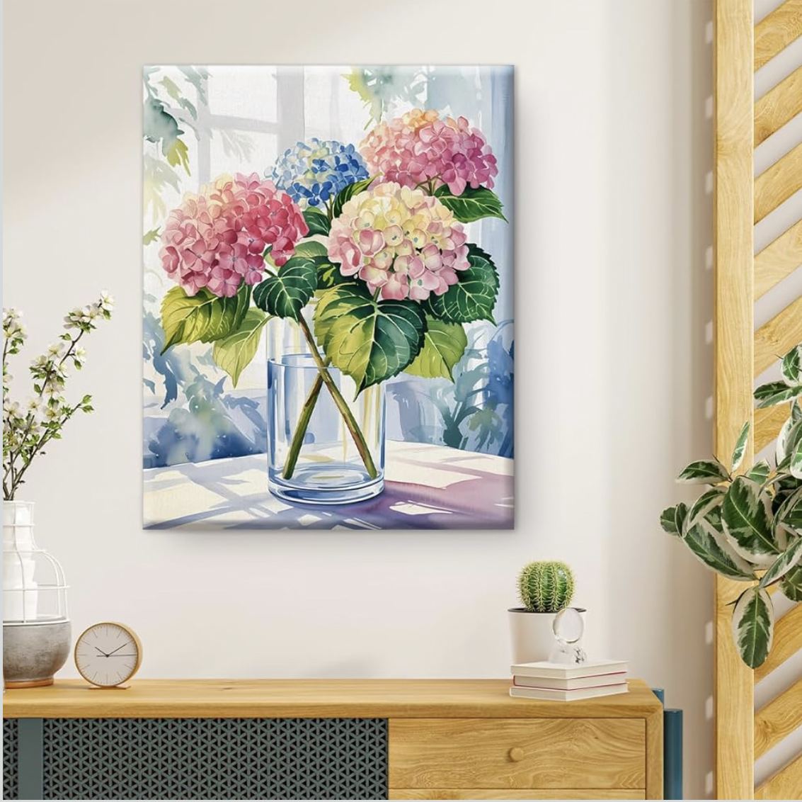 Flower Wall Art Decor Rustic Hydrangeas Canvas Print Poster Flowers Bouquet in Vase Pictures Framed Painting for Home Bedroom Bathroom Wall Decor 8x10 Inches