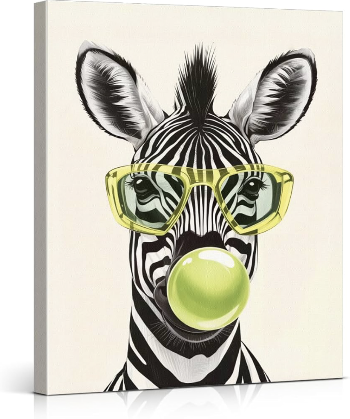 Trendy Modern Zebra Wall Art Print Stylish Zebra with Bubble Gum Poster Picture Animal Wall Decor for Home Living Room Bedroom Office 8x10 Canvas Framed