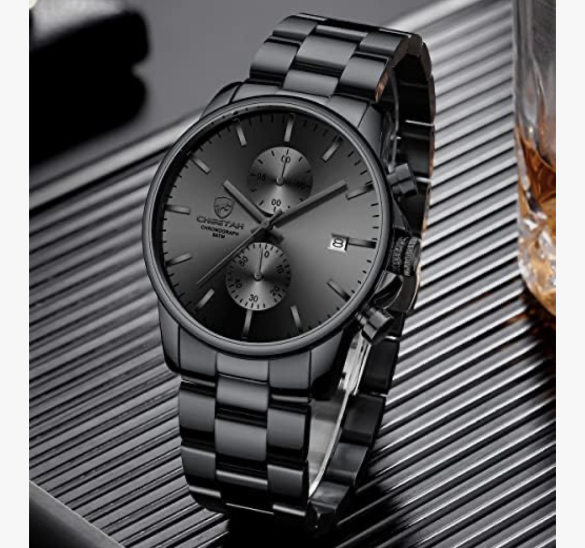 GOLDEN HOUR Fashion Business Mens Watches with Stainless Steel Waterproof Chronograph Quartz Watch for Men, Auto Date
