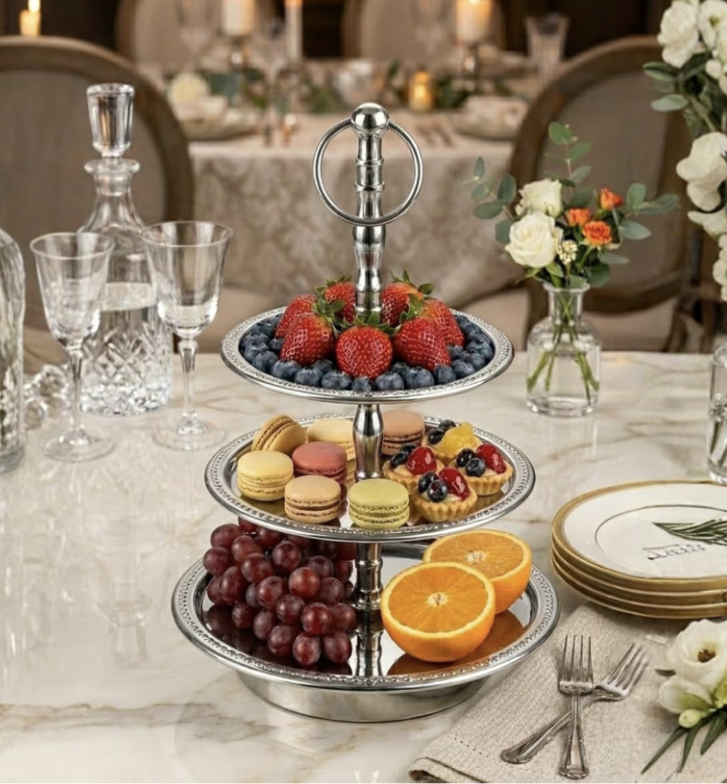 Seagull Dessert Stand Stainless Steel Serving Tray for Cupcakes, Cakes & Pastries | Elegant Dessert Display for Weddings, Parties, Afternoon Tea (3TIER)