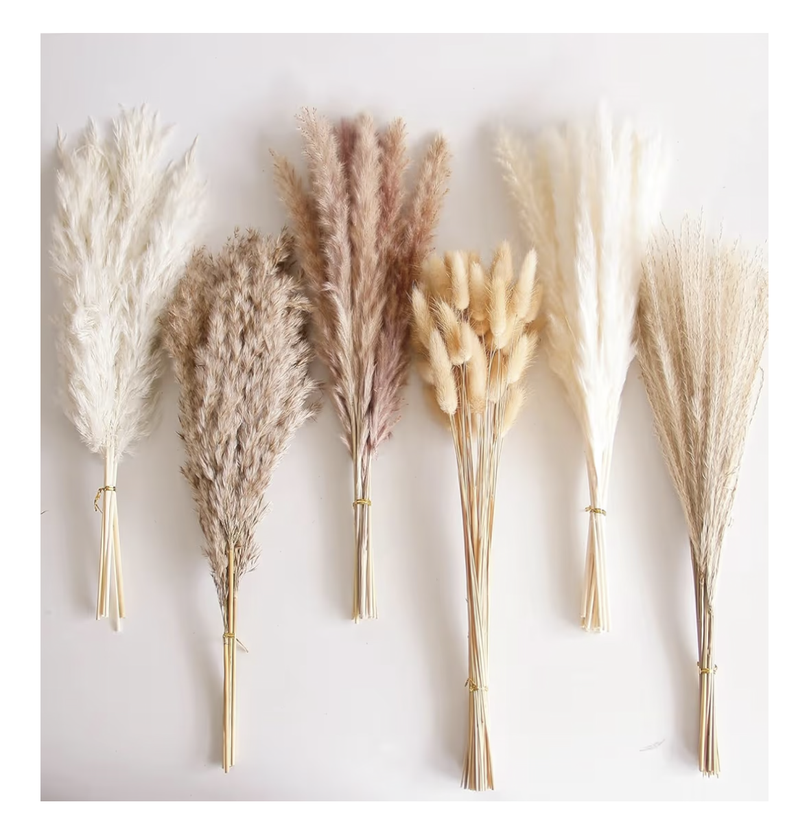 110 Pcs Dried Pampas Grass Bouquet, Bunny Tails & Pampas Grass, Brown & White, Boho Home Decor, Wedding & Party Decorations