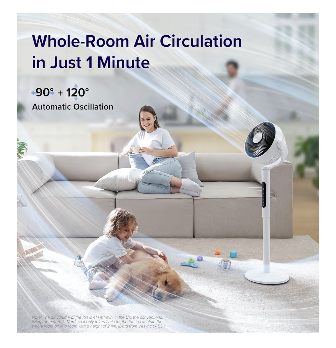 Levoit 20dB Quiet Pedestal Fans for Bedroom, 2465m³/ h Powerful Air Circulator Fan with Remote, 90°+120° Oscillating, 12 Speeds, 4 Modes, 12H Timer, Adjustable Height, Standing Fan for Home Office