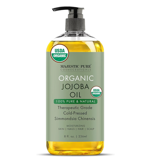Majestic Pure Organic Jojoba Oil - Large 236 ML | 100% Pure and Natural, Cold-Pressed | Moisturizing for Skin Care, Massage, Hair Care, and to Dilute Essential Oils