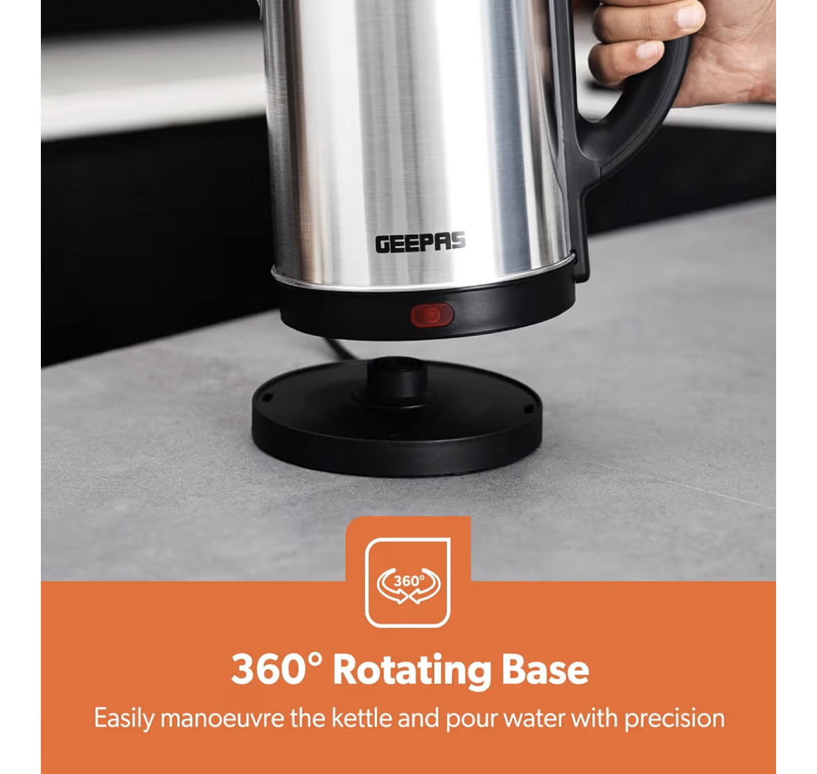 Geepas Stainless Steel Electric Kettle With Auto Shutt off and Boil Dry Protection 1.8 L 1800 W GK5466 Silver/Black