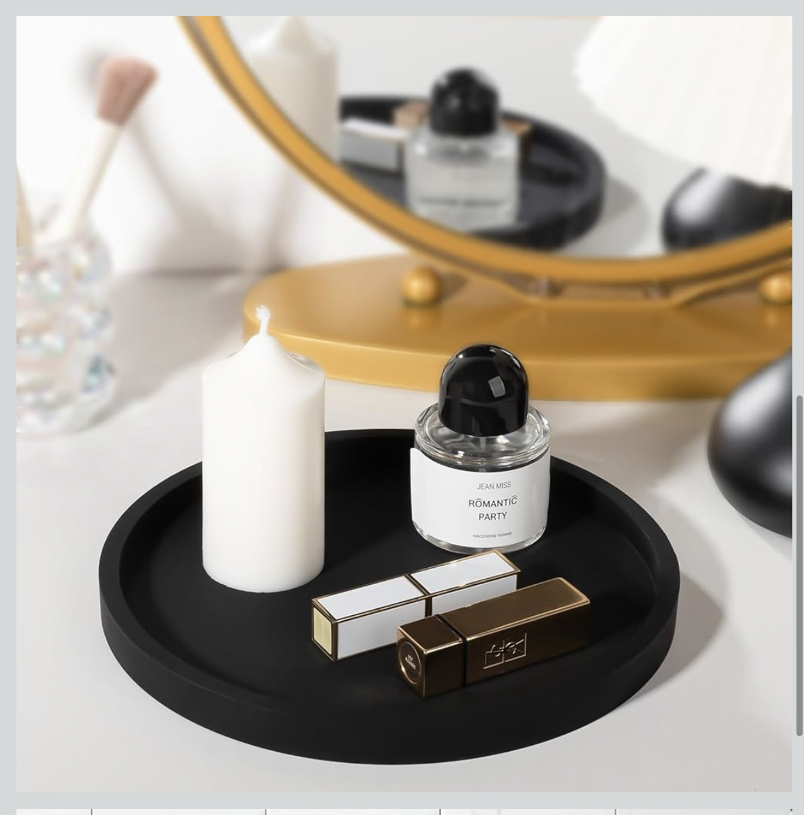 Silicone Bathroom Tray Round Vanity Tray Decorative Soap Holder Kitchen Countertop Organizer Coffee Table Decor for Candle, Perfume, Plant, 9 Inch, Black