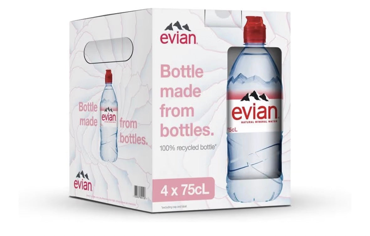 Evian Natural Mineral Water RPET 750 ml, Pack of 4