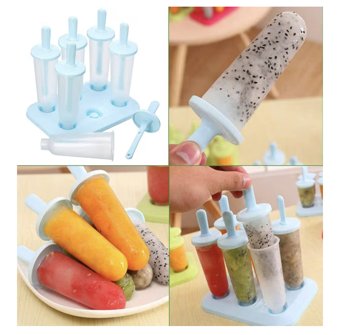 Moulds Set, Ice Lolly Makers,Ice Lolly Moulds Ice Cream Reusable Silicone DIY Popsicle Moulds for Kids,Toddlers and Adults with Non-Spill Lid Cleaning Brush