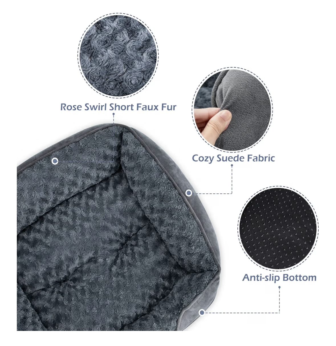 INVENHO Dog Bed for Large Medium Small Dogs/Puppy, Rectangle Washable, Orthopedic, Soft Calming Sleeping Durable Pet Cuddler with Anti-Slip Bottom S(20"x19"x6"