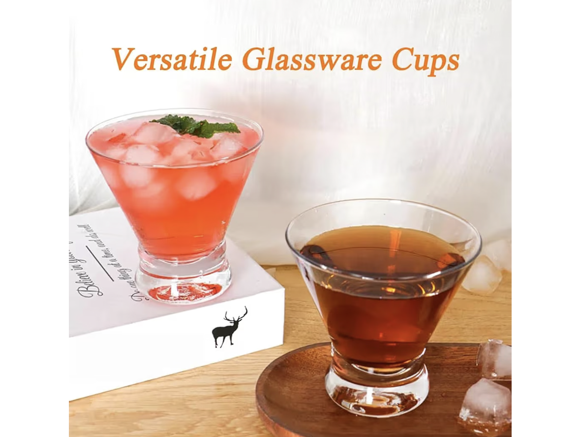 THE WHITE SHOP Martini Glasses Set of 4-8oz Stemless Martini Glasses-Set- Bar, Dessert, Wine Glasses Martini Cocktail Glasses