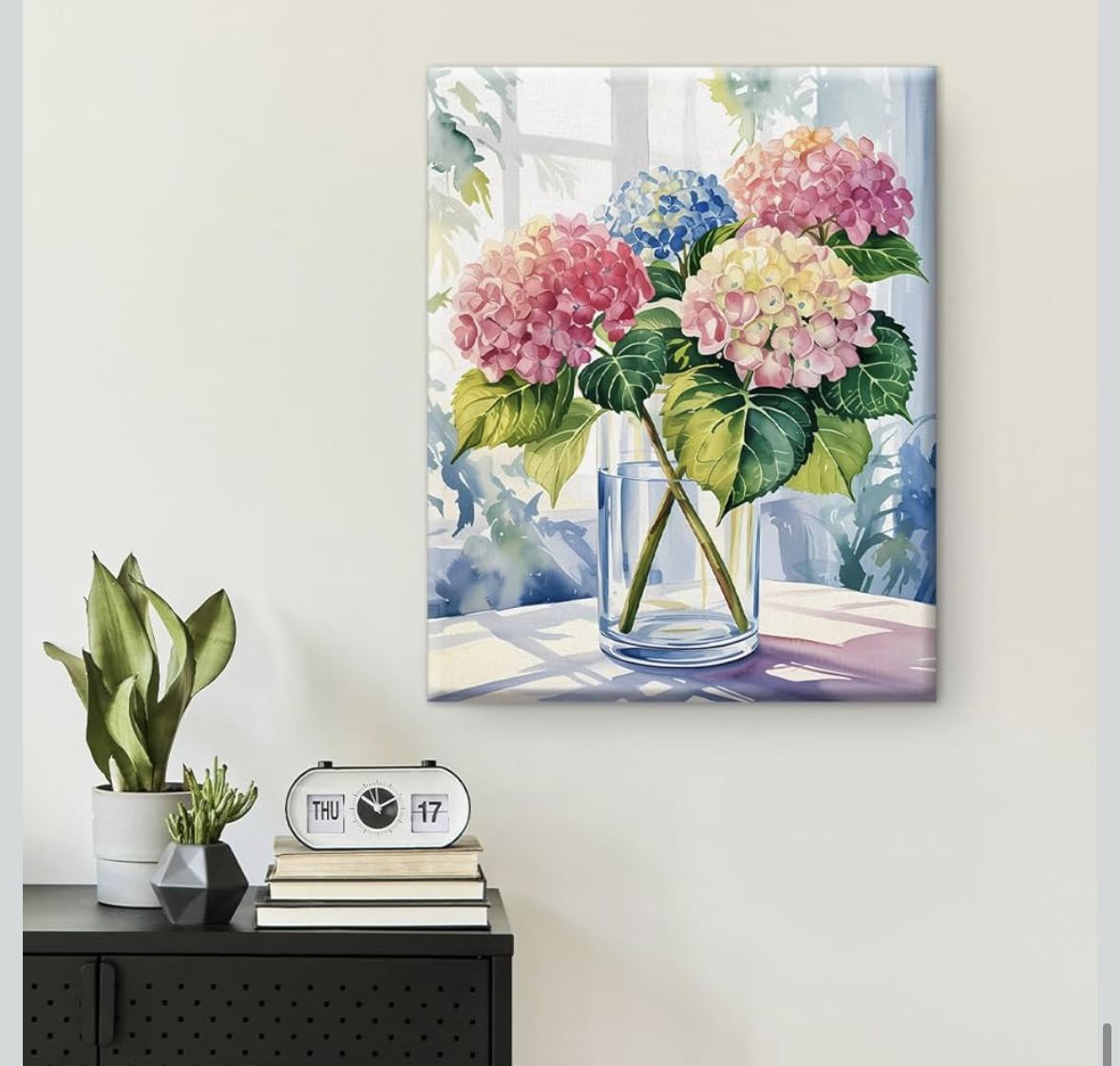 Flower Wall Art Decor Rustic Hydrangeas Canvas Print Poster Flowers Bouquet in Vase Pictures Framed Painting for Home Bedroom Bathroom Wall Decor 8x10 Inches