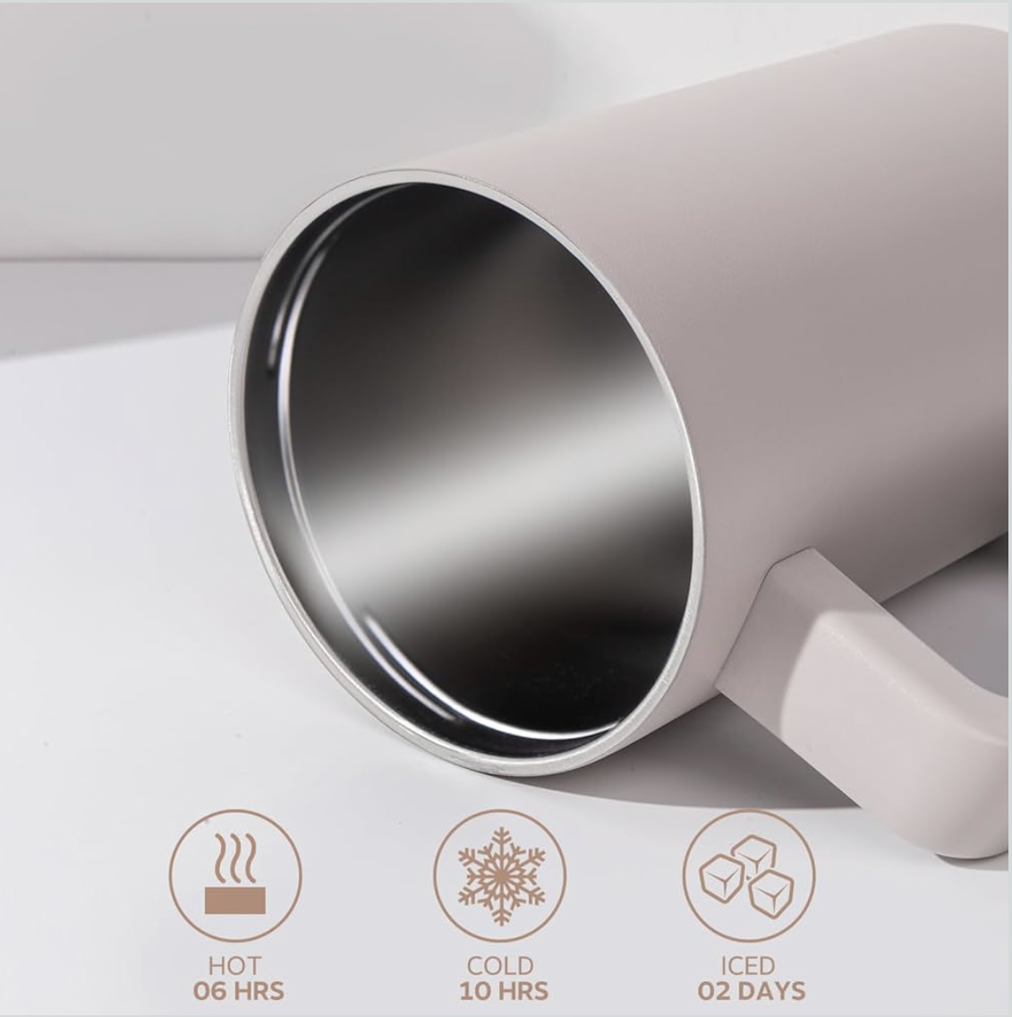 1.2L Tumbler with Straw and Handle, Insulated Cup Reusable SS Water Bottle, Cold/Hot Travel Mug with Leak Resistant Lid for Home Office Camping (Almond Birch)