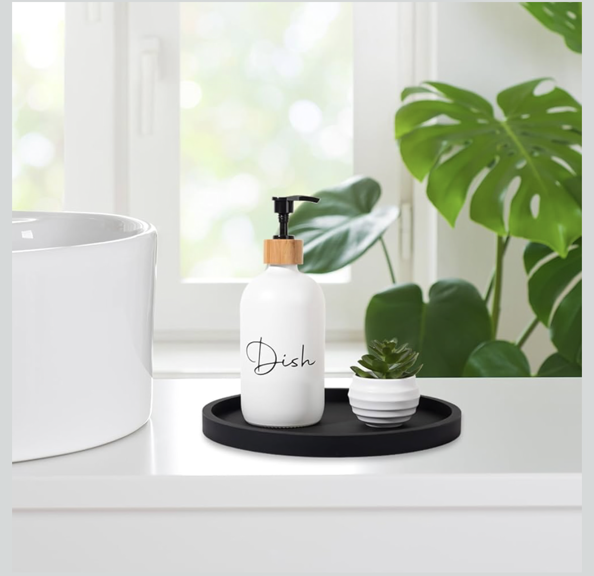 Silicone Bathroom Tray Round Vanity Tray Decorative Soap Holder Kitchen Countertop Organizer Coffee Table Decor for Candle, Perfume, Plant, 9 Inch, Black
