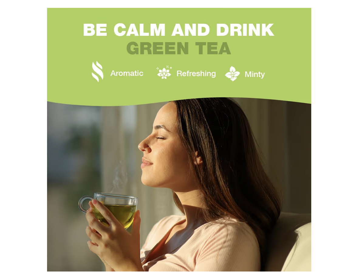 HANDPICK, Green Tea Bags - 100 Eco-Friendly Tea Bags | 100% Halal Certified | Resealable Pack for Freshness | Delicate & Flavory | Direct From India