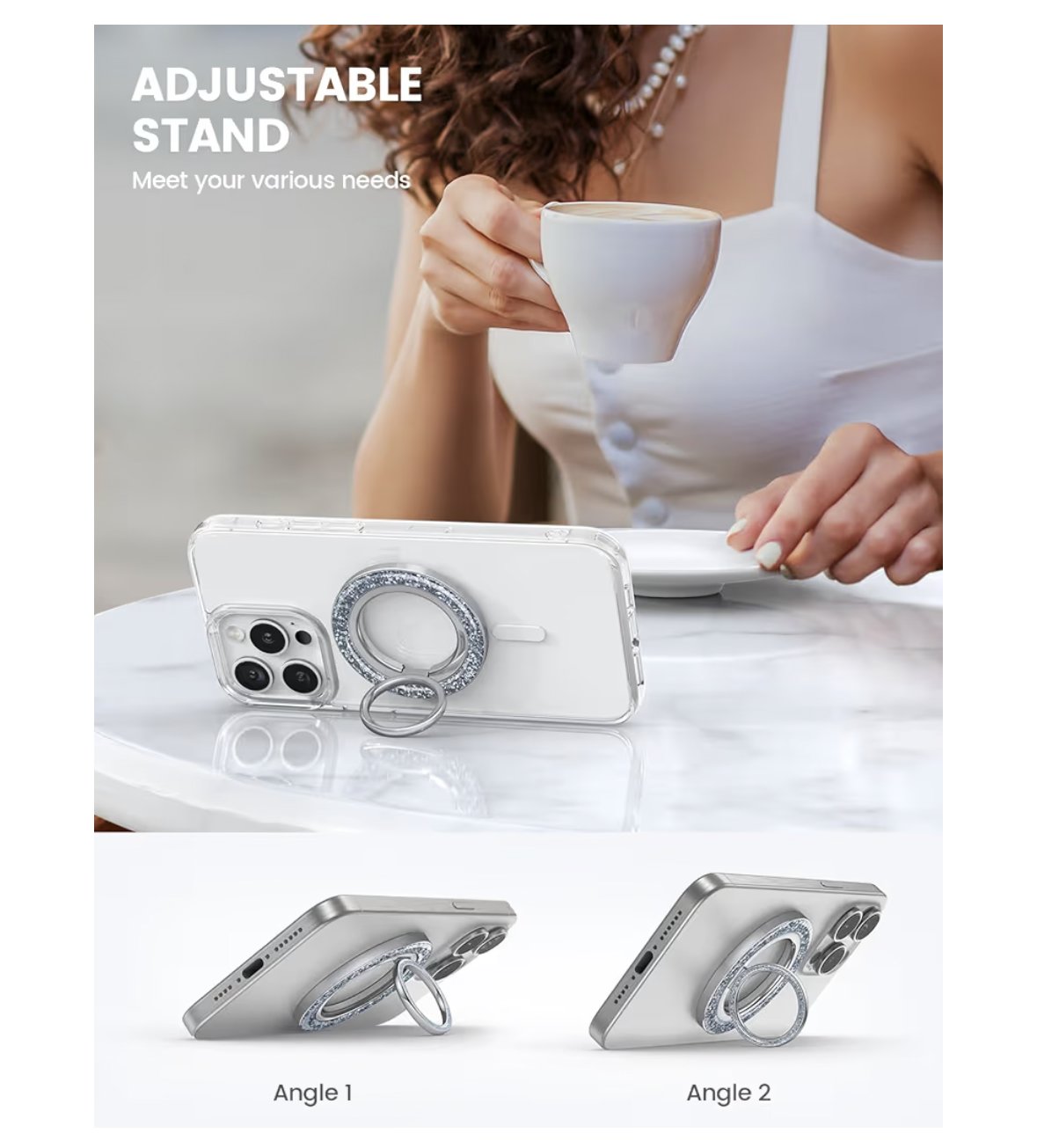 Lamicall Magnetic Phone Ring for Mag Safe Grip - 2025 [Super Magnet] Stylish Twinkle Ring Holder Stand with [Upgrade Gear Hinge], Mag Safe Accessory for iPhone 17 16 15 14 Pro Max Plus