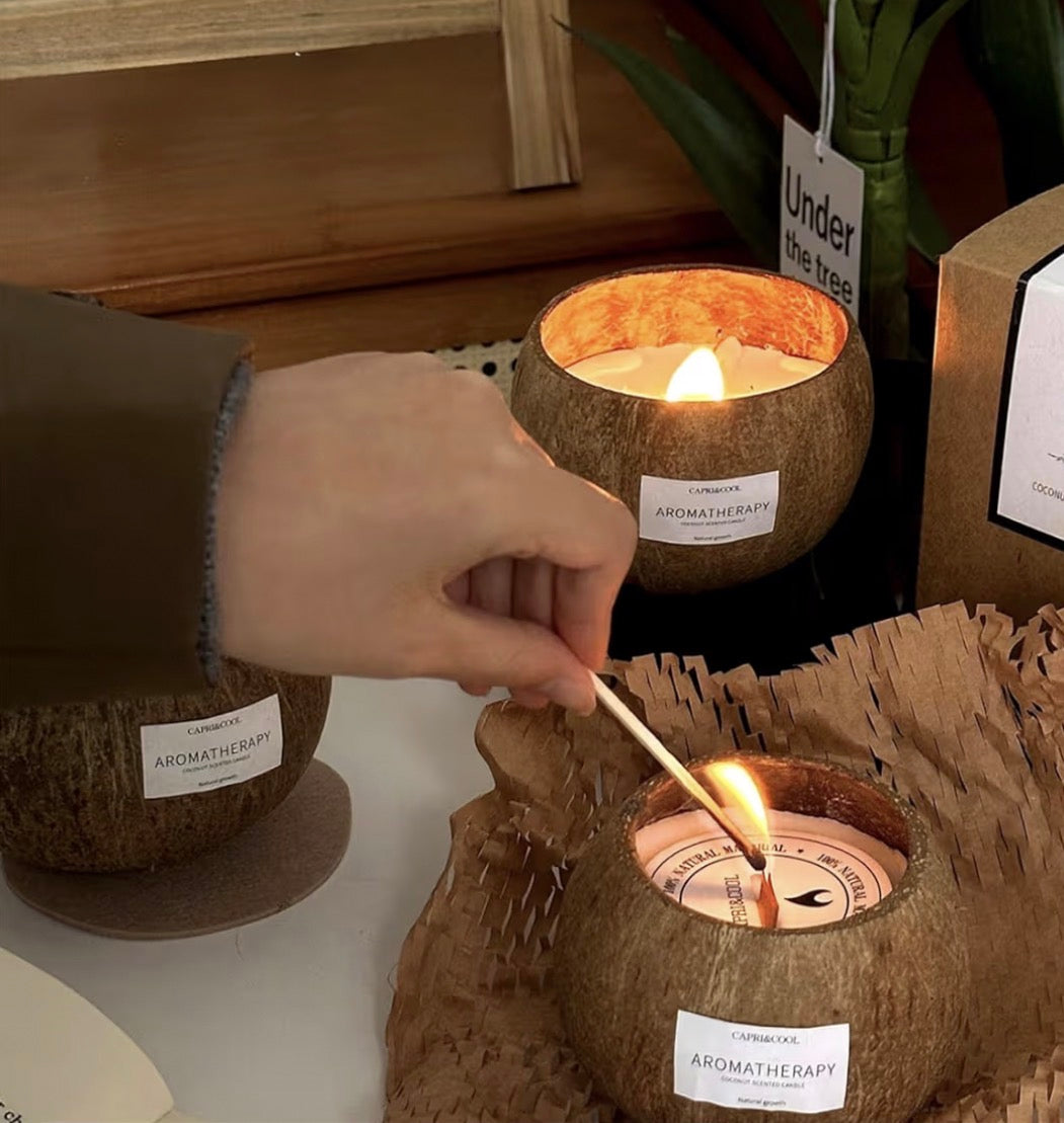 Handmade Coconut Candle - Natural Soy Wax Scented with Wooden Wick, Hand-Poured Aromatherapy Candle