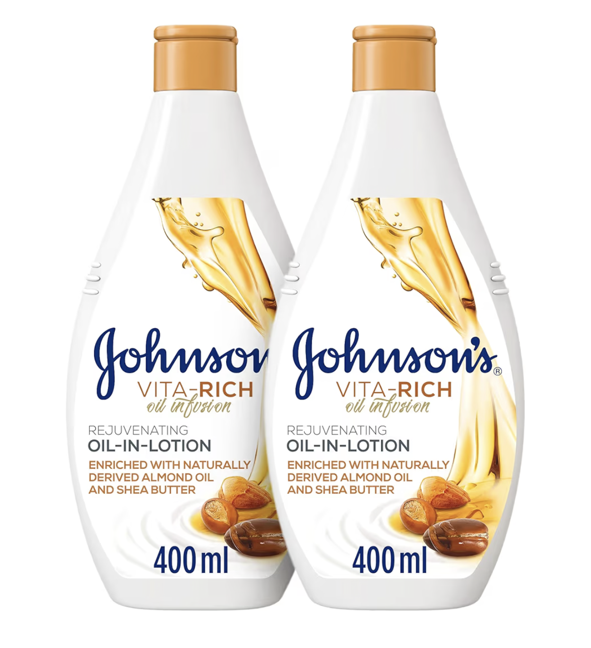Johnson's Vita-Rich Rejuvenating Body Lotion, Oil-In-Lotion Formula for Deep Hydration and Skin Rejuvenation, 400ml (1+1 FREE), enriched with vitamins and antioxidants