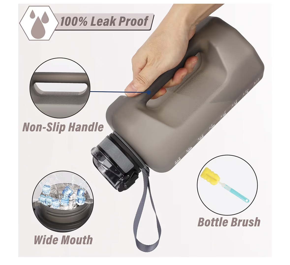 GIFUBOWA Big Water Bottle 2.2 Litre with Handle Leak Proof BPA Free Large Capacity Daily Drinks Jug for Gym Fitness