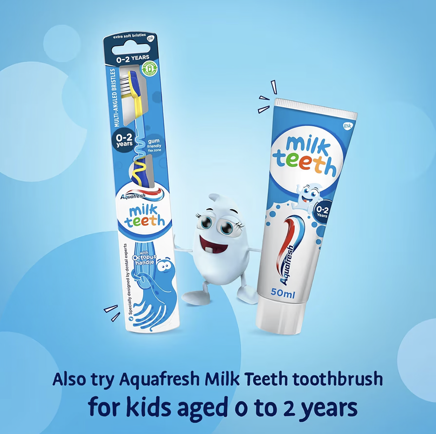 Aquafresh Milk Teeth Baby Toothpaste 0-2 years, Toddler Toothpaste for Infants, Gentle care for Milk Teeth, 50ml