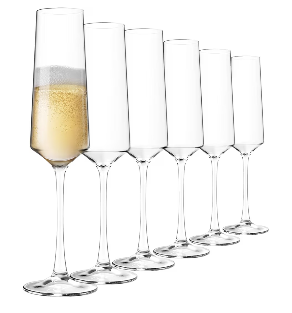 THMINS Champagne Glasses,6-Piece Elegant Crystal Stemmed Flute Set,Perfect for Prosecco,Sparkling Wine, Mimosas,Cocktails,Beverages,Ideal for Weddings,Anniversaries,Parties,Special Occasions