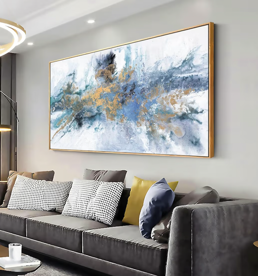 Wall Art for Living Room Large Framed Navy Canvas Wall Art Abstract Wall Decor Abstract Art Painting Fantasy Colorful on White Background Modern Artwork for Living Room 120 X 60cms