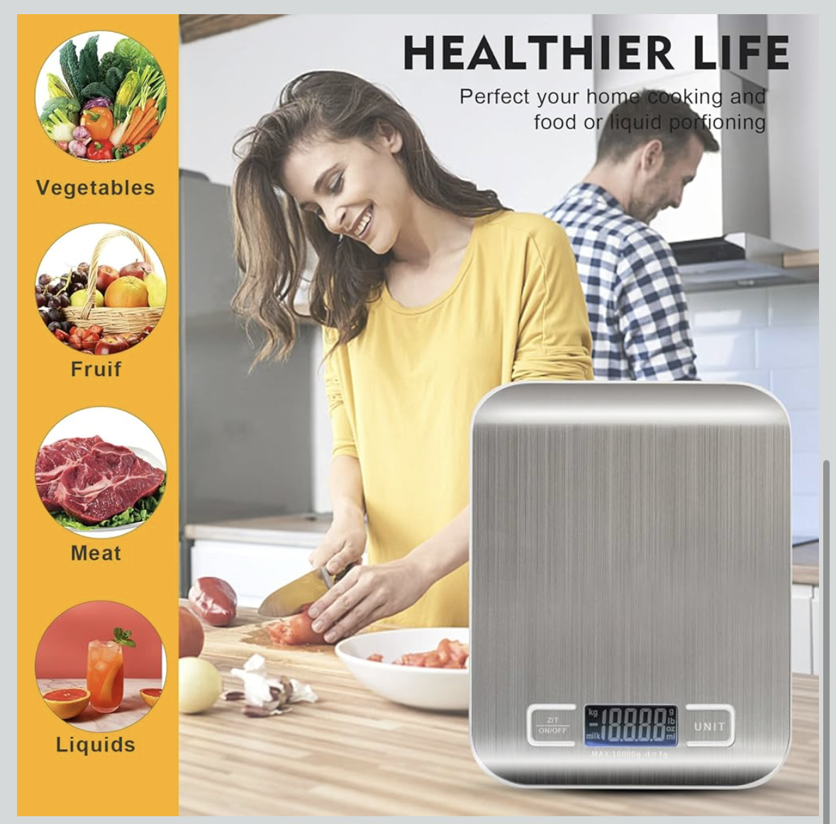 SKY-TOUCH Digital Kitchen Scale, Multifunction Food Scale With LCD Display Stainless Steel Platform, High Accuracy, Ultra Slim,Tare Function