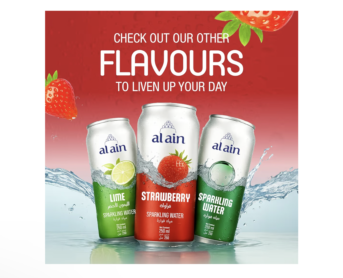 Al Ain Strawberry Sparkling Water 6x250ml Can ZERO Sugar, ZERO Calorie Strawberry Flavor