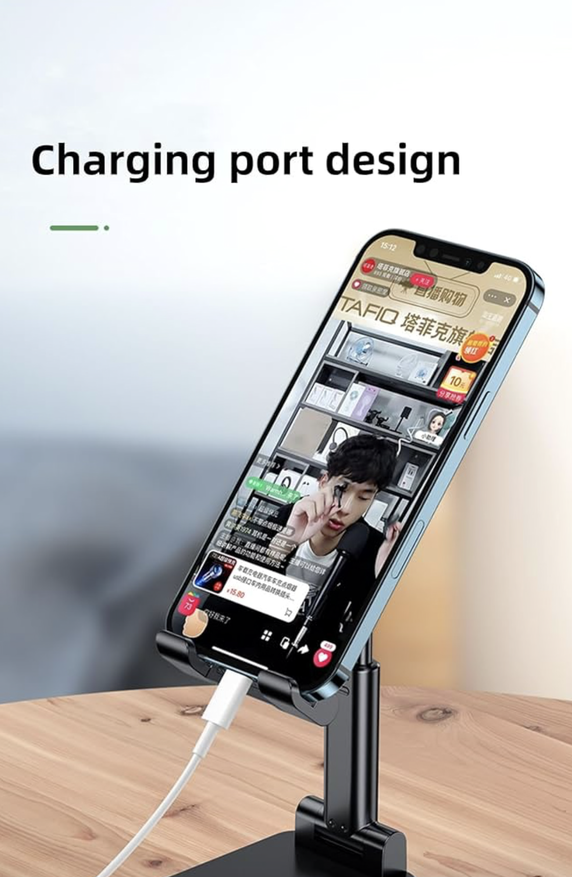 Phone Stand, Adjustable Height and Angle Foldable Cell Phone Stand Holder for Desk, Travel Home Office Desk Accessories Compatible for All Phones - Black