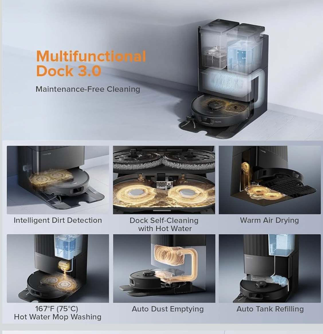 Roborock Qrevo C Pro Robot Vacuum and Mop, 18,500Pa Suction, Dual Zero-Tangling, FlexiArm Side Brush, Hot Water Mop Washing & Warm Air Drying, Self-Emptying&Refilling, Smart Obstacle Avoidance, Black