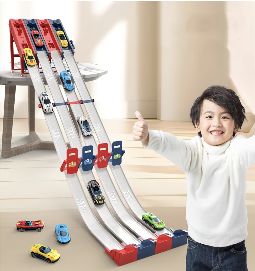 Slot Car Race Track Sets for Boys, Racing Car Track with Slot Cars & Accessories,Dual-Track Racing for 1 or 2 Players,Toys Gifts for Boys Girls Ages 4 5 6 7 8-12,Easy Setup (Dual-Track-4 Car)