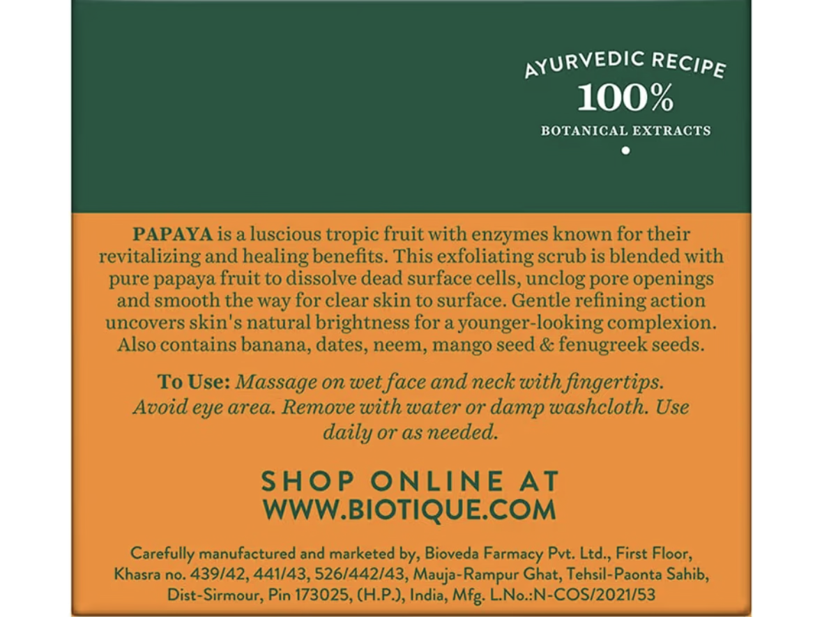 Biotique Bio Papaya Revitalizing Tan Removal Scrub, 75 G, Multi, Gm