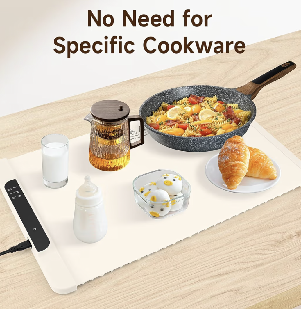 Electric Food Warming Mat with 10 Temperature Settings, Rollable & Portable Electric Warming Tray, Foldable Heating Mat for Countertop, Parties, Buffet, Family Gatherings, Holidays