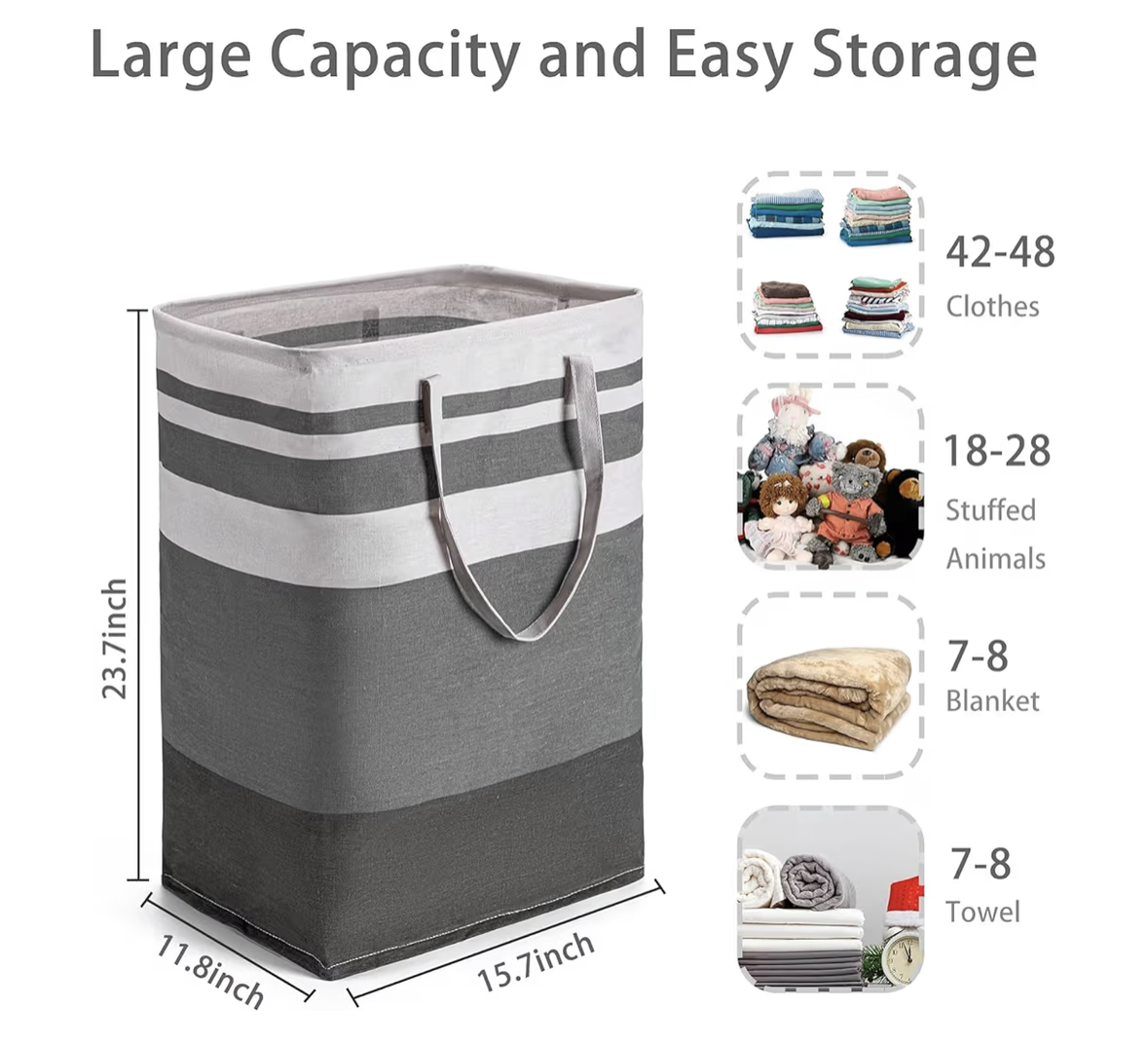 2-Pack Laundry Basket 75L, Waterproof, Freestanding Large Laundry Hamper, Collapsible Tall with Easy Carry Handles for Clothes Room Bedroom Bathroom Dorm-(Gradient Grey)