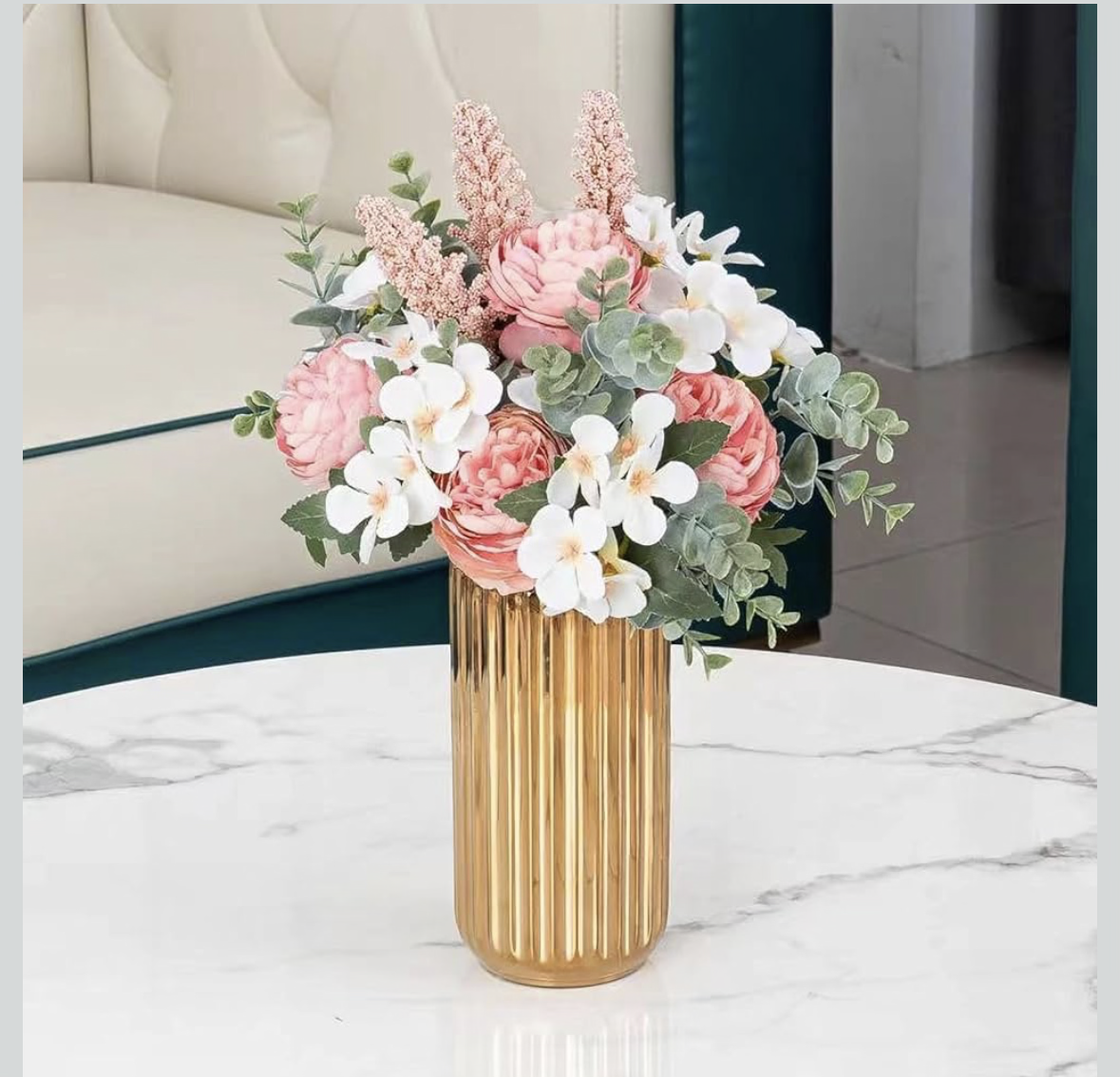 Ceramic Flower Vase, Vecolla Gold Flower Pot Small Aesthetic Ceramic Vase Decor for Artificial Flower Decor for Home Office Wedding Living Room Dining Table(Gold, M)