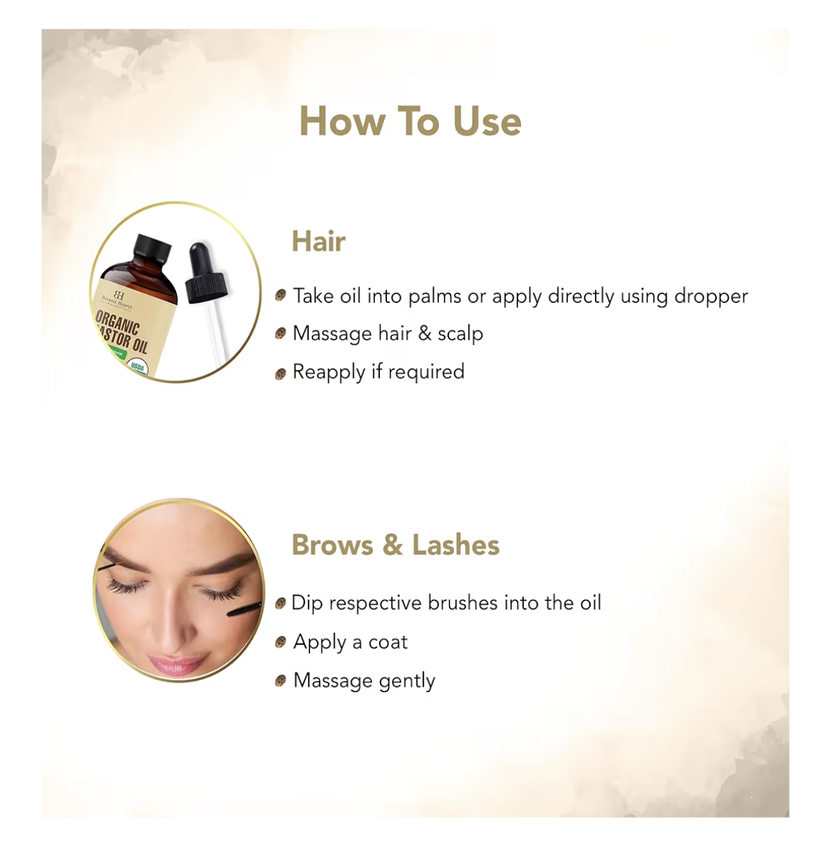 Botanic Hearth Castor Oil | USDA Certified Organic |100% Pure & Hexane Free | Cold Pressed | Growth for Eyelashes, Eyebrows, Hair | With Eyebrow & Eyelash Brush | 60 ML |