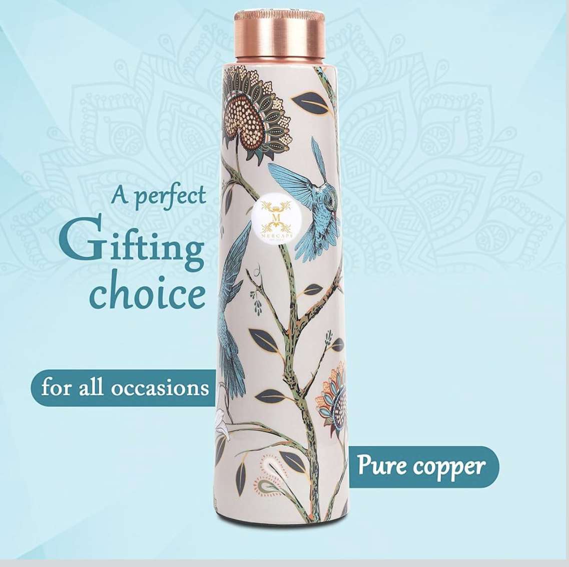 100% Pure Copper Water Bottle | Leak Proof, Durable & Rust Proof | Non-Toxic & BPA Free Bottles | Eco Friendly Water Bottle (950 ml) (Pack of 1)