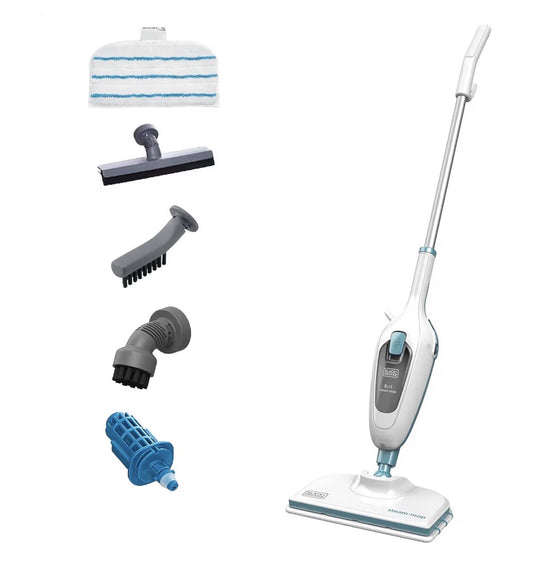 Black & Decker 5-in-1 Steam Mop with Superheated Steam with 5 Accessories Swivel Head 1300 W 380 ml White FSMH13E5-B5