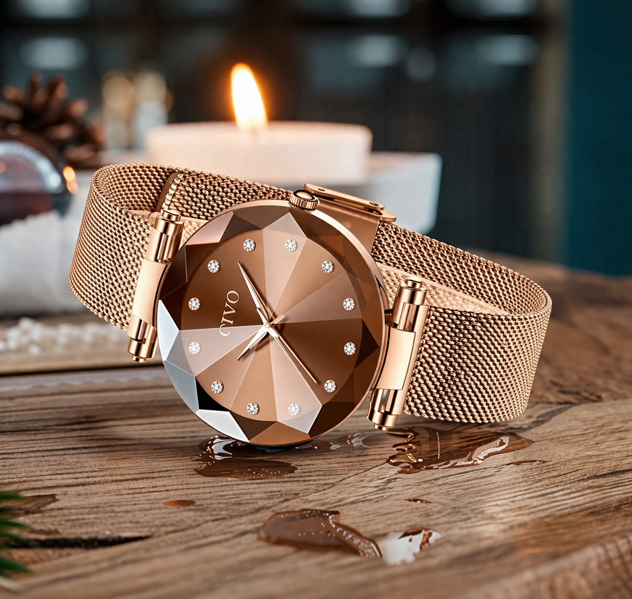 CIVO Watches for Women Rose Gold: Stainless Steel Analog Quartz Wrist Watch Waterproof Mesh - Elegant Ladies Watch Diamond Dial