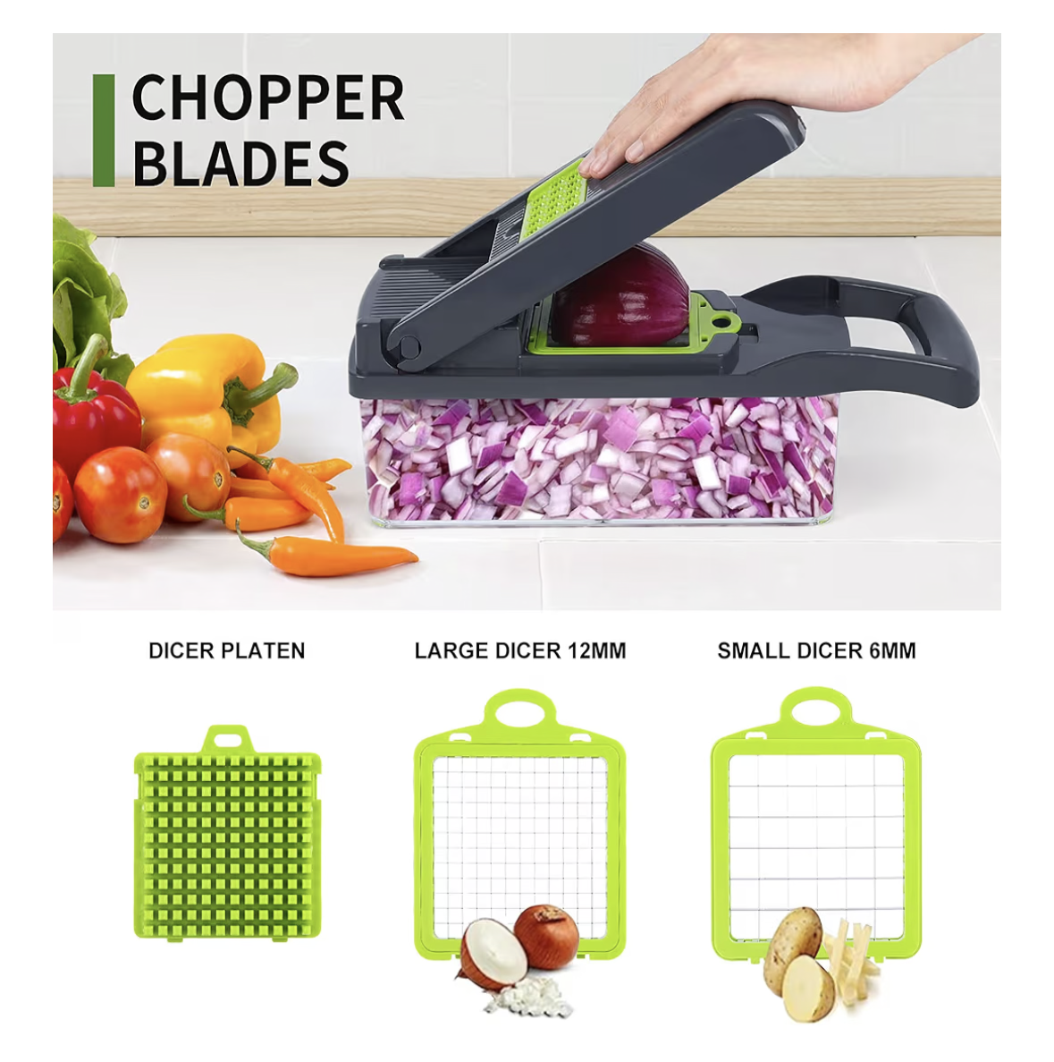 Vegetable Chopper, Onion Chopper, Mandolin Slicer,Pro 10 in 1professional food Choppermultifunctional Vegetable Chopper and Slicer, Dicing Machine, AdjustableVegetable Cutter With Container