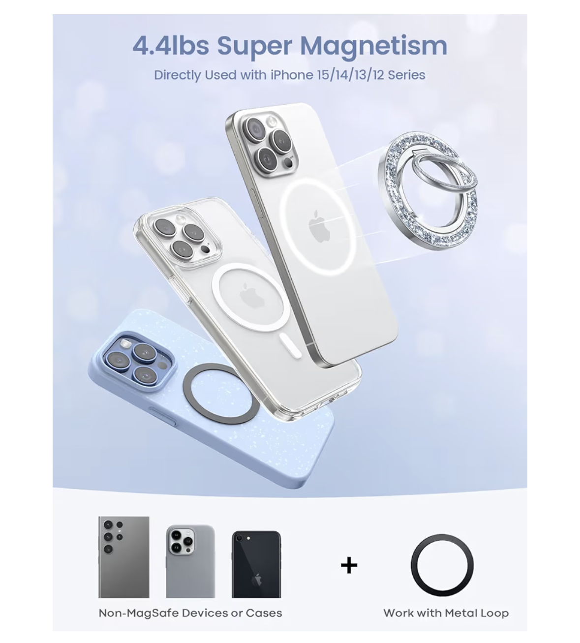 Lamicall Magnetic Phone Ring for Mag Safe Grip - 2025 [Super Magnet] Stylish Twinkle Ring Holder Stand with [Upgrade Gear Hinge], Mag Safe Accessory for iPhone 17 16 15 14 Pro Max Plus