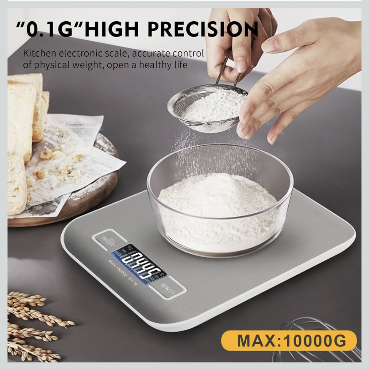 SKY-TOUCH Digital Kitchen Scale, Multifunction Food Scale With LCD Display Stainless Steel Platform, High Accuracy, Ultra Slim,Tare Function