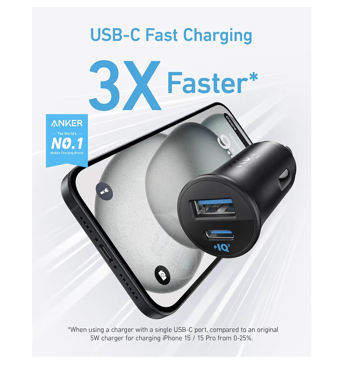 Anker USB-C Car Charger, 30W 2-Port Type-C Car Adapter,iPhone 17/16 /15/14 Series, Samsung Galaxy S23/S22/S21 Series, iPad Pro, AirPods, Huawei and More