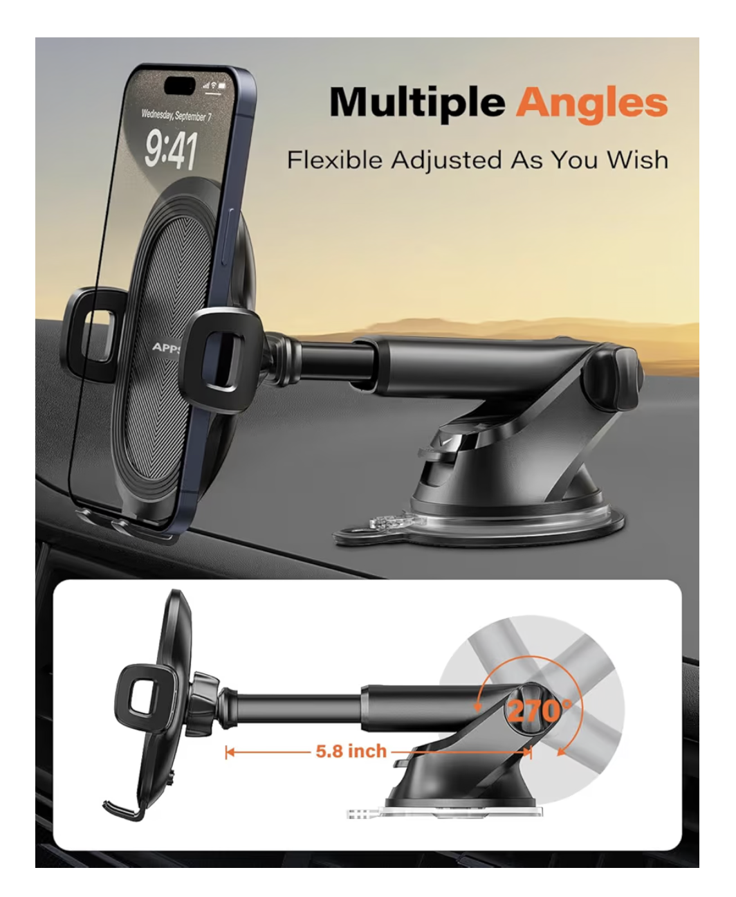 Car Phone Holder Car Holder Mobile Universal 360 Mobile Stand for Car Dashboard Windshield Compatible for 4.7-6.8 iPhone 15/14/13 series Samsung and More