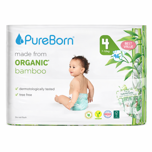 PureBorn Nappies Pure Organic Bamboo Nappies – Nappies Size 4 Hypoallergenic 96 - Nappies Ultra Soft (7 - 12 kg) 100% Plant Based Eco Friendly Assorted Print