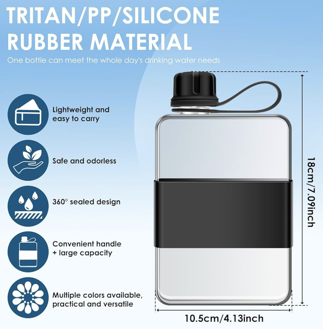 Flat Water Bottle Leak Proof Portable Slim Drinking Bottle Lightweight Large Capacity Slim Traveling Water Mug for Outdoor