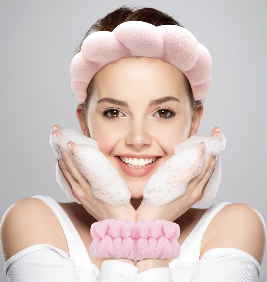 Zkptops - Spa Headband - Face Wash, Makeup, Skin Care - Soft Bubble Terry Headband for Women Girls Hair Accessories Padded Non-Slip Hair Accessories - (Pink)